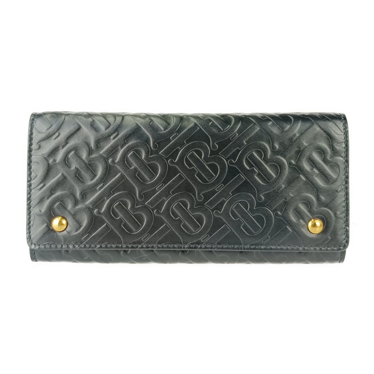 新古未使用展示品 BURBERRY バーバリー 長財布 LS HERON ヘロン TBモノグラム 8011605 ブラック ゴールド金具 エンボスレザー レディース フラップ【本物保証】