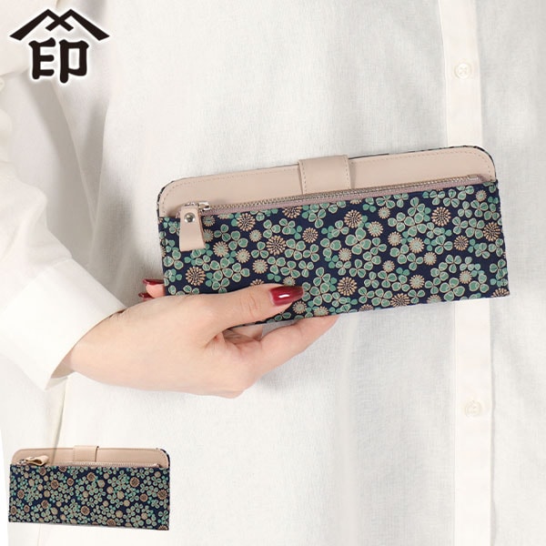 長財布 レディース 薄い スリム コンパクト ブランド 本革 鹿革 かわいい おしゃれ 軽い 漆 シロツメクサ クローバー 花柄 上品 大人 印伝 上原勇七 甲州印伝 日本製 白詰草 束入L 7303