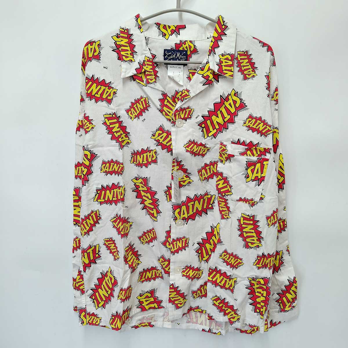 【中古・未使用品】セント マイケル SAINT MICHAEL PAJAMA SHIRT POW 長袖 パジャマ シャツ L SM-A22-0000-027 メンズ トップス