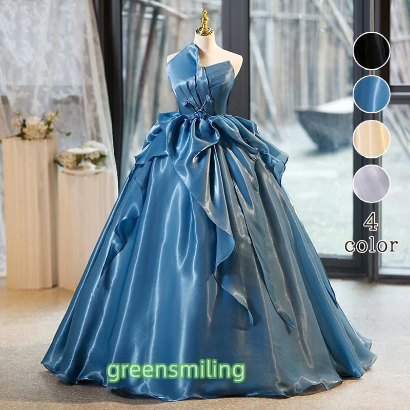 カラードレス ブルー ブラック シャンパン グレー ロングドレス 結婚式 二次会 発表会 演奏会 ウェディングドレス ウエディングドレス 前撮り