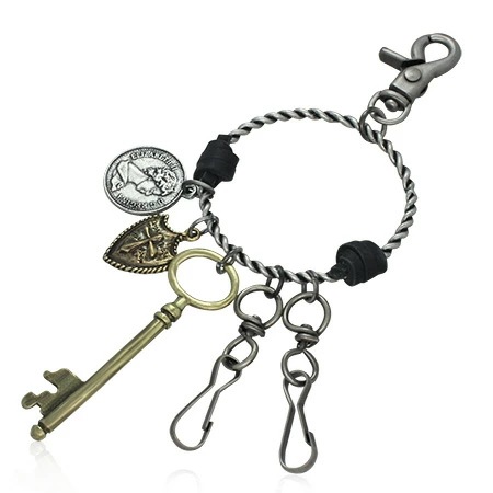 ヴァレンチキーリング アクセサリー 鍵 キーホルダー チェーン ベルトループに引っ掛けて使う プレゼント 男性 女性 カラビナ コイン 硬貨 クロス 十字架 ギフト アンティーク knl144
