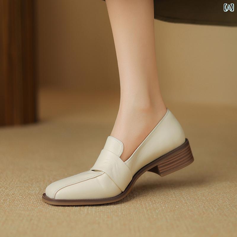 ローファー レディース オフィス 通勤 仕事 女性用 一層 牛革 厚底 春 英国 スクエアトゥ スリッポン 小さい 革靴 汎用性 高さ ソフト ソール シューズ 10,872円