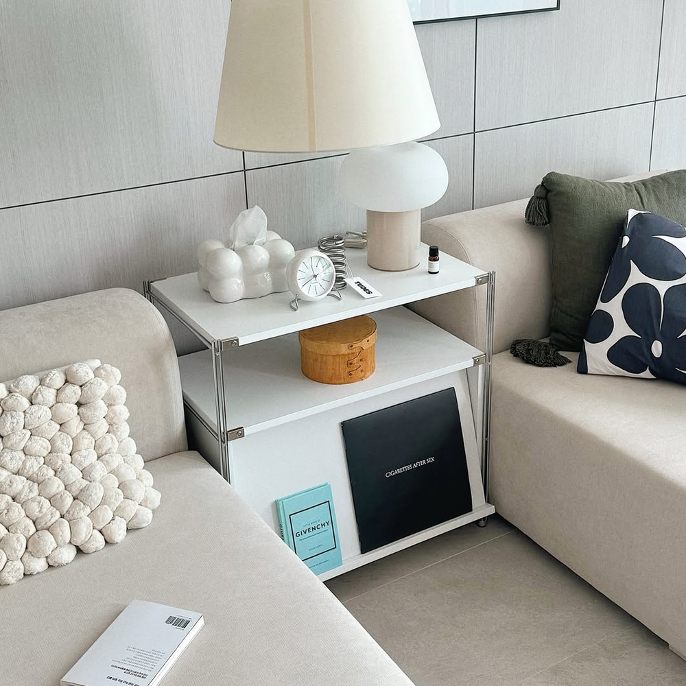 ミノードスライディングマガジンラック 韓国インテリア 選択可能 スライドドア 上段 下段 ホワイト ブラック 鉄 MDF ２段 収納 モダン リビング ベッド横 キャビネット 68x40x69cm 26,100円