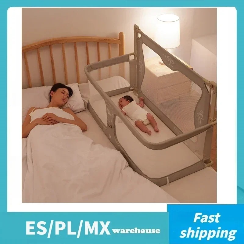 ダブルユース折りたたみ式ベビーベッド 幼児用ベッド 快適なガードレールベッド 安全保護 取り付けが簡単 ベッドサイドテーブル