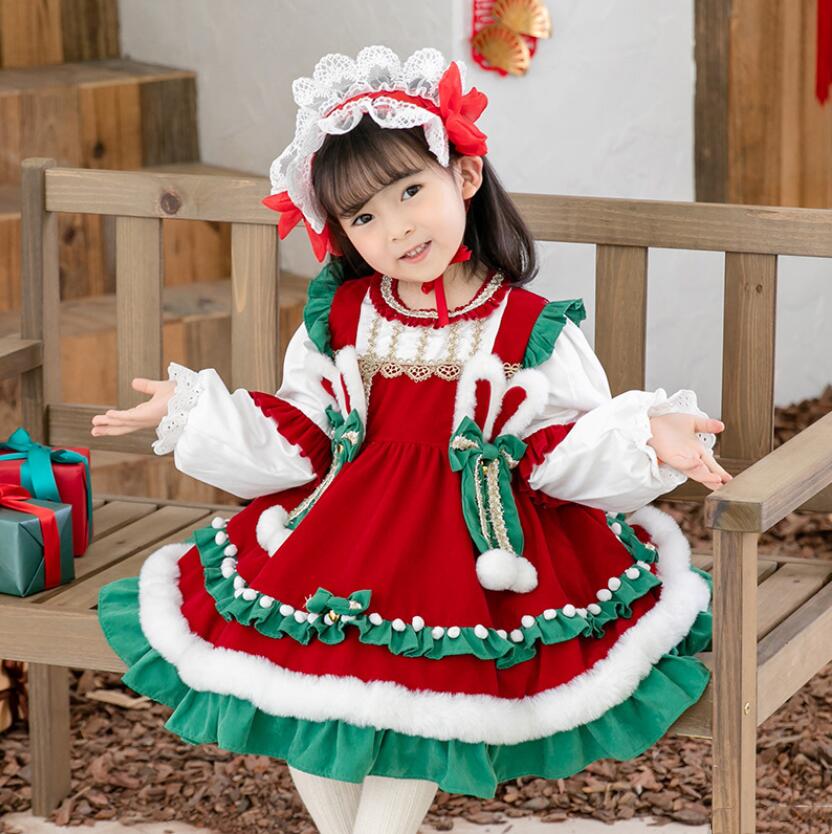 【TikTok人気新品】女の子 クリスマス ロリータワンピース 長袖 ベロアワンピース 可愛い兎耳飾り 女の子 クリスマス衣装 舞台演出服 新お祝い ロリータ服 髪飾りパニエ グリーン