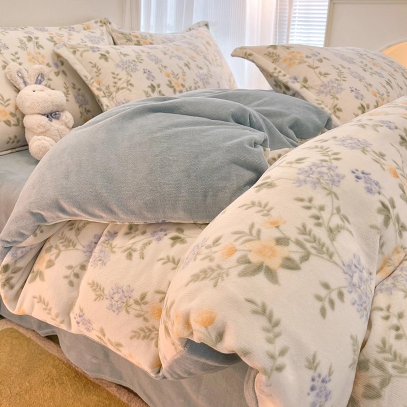 両面ミルクコーラルベルベットベッド4点セットフランネルプラスベルベットキルトシーツ3点ボックスシーツ寝具セット