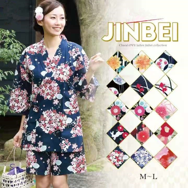 日本の伝統的な女性の甚平浴衣着物日本のパジャマ日本の家庭服和風蒸しスーツjinbei