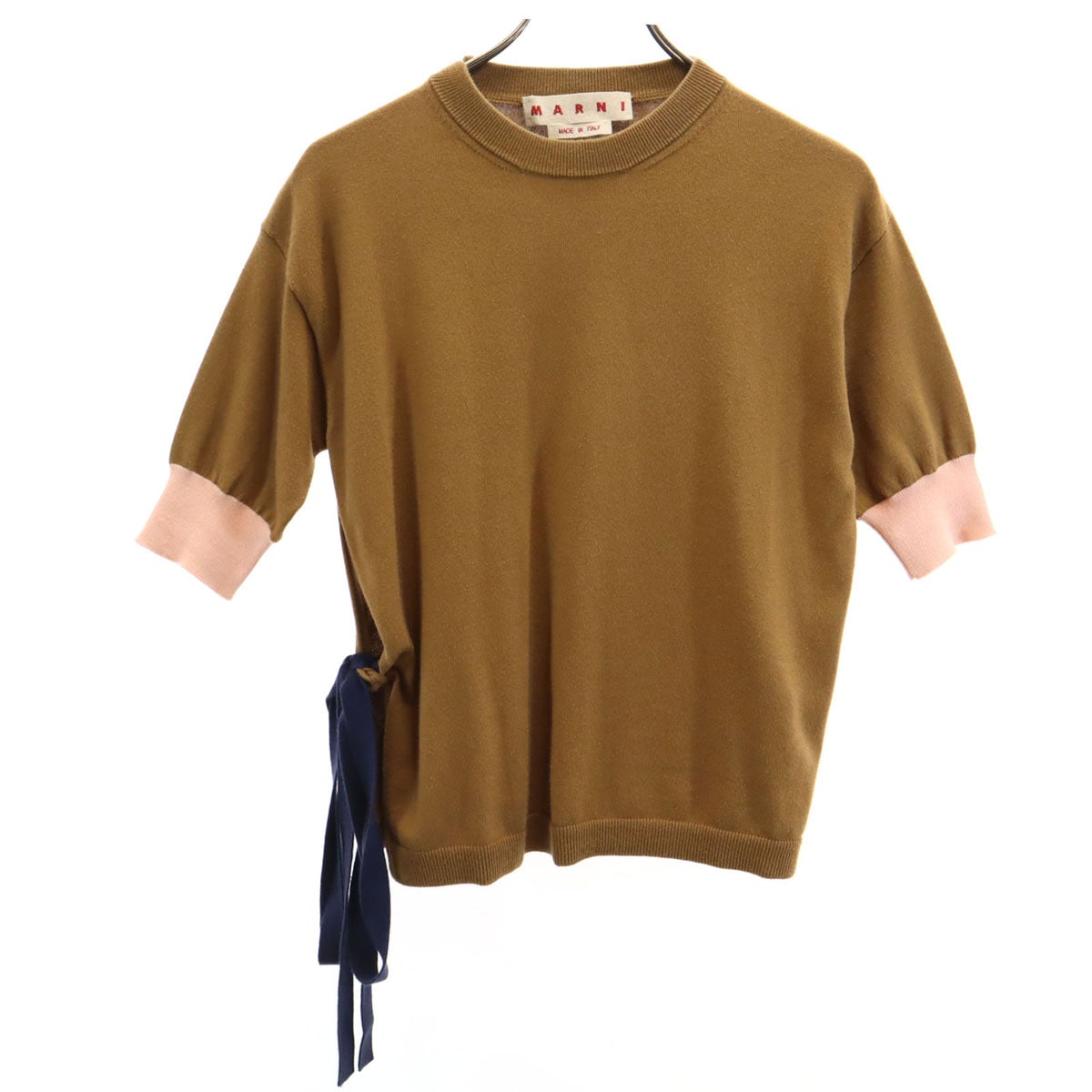 イタリア製 5分袖 ニット 38 ブラウン レディース 古着