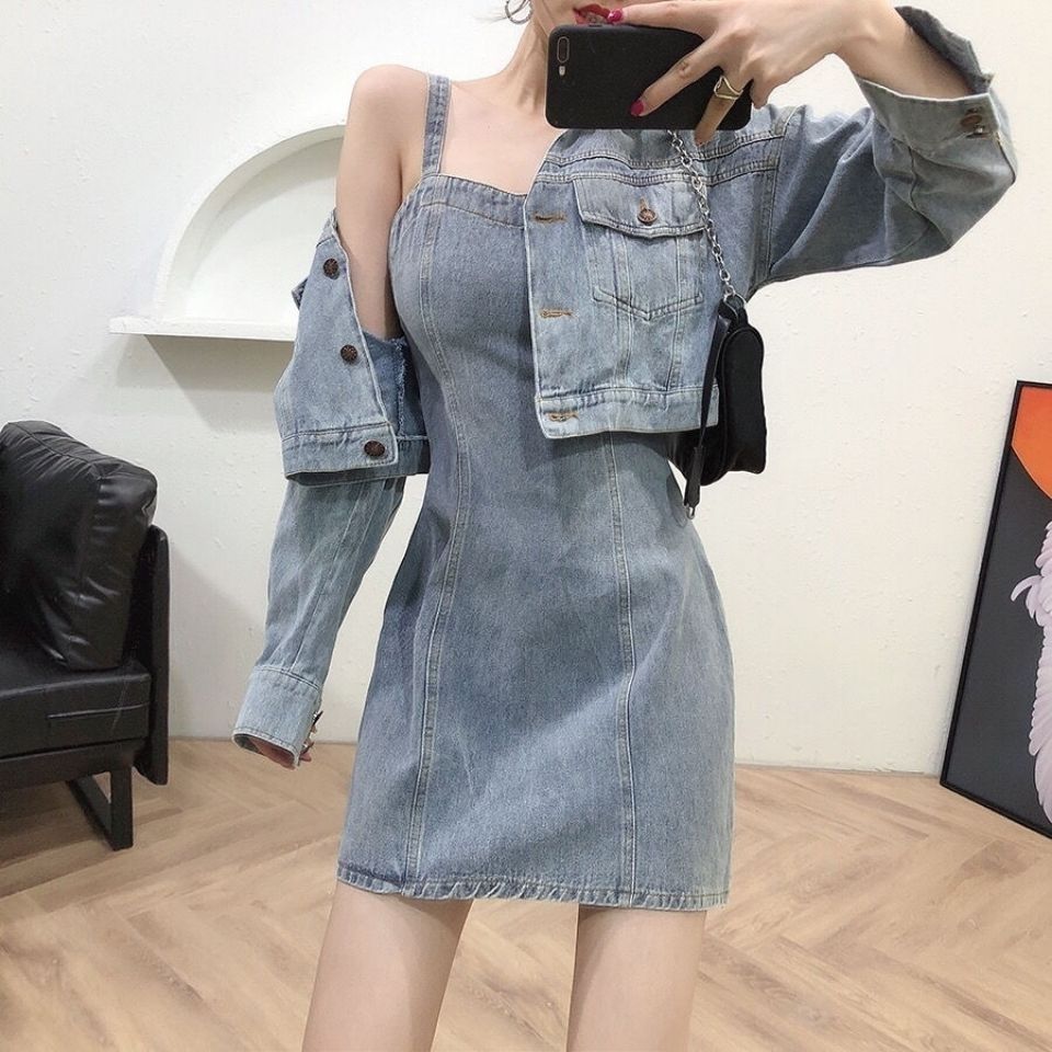 【1つ買うと1つ無料】【メガ割 】qoo10  レディー 韓版 セット デザインセンス デニムコート サスペンダースカート おしゃれ 2点セット化粧ポーチ-大容量