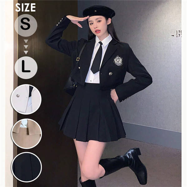 卒業式 スーツ 4点セット 入学式 ブラック オフホワイト ベージュ 女の子 制服 スーツ ジュニアスーツ 卒業式服 長袖シャツ フォーマル カジュアル 高校生 韓国風 卒服dt078x2x2x2