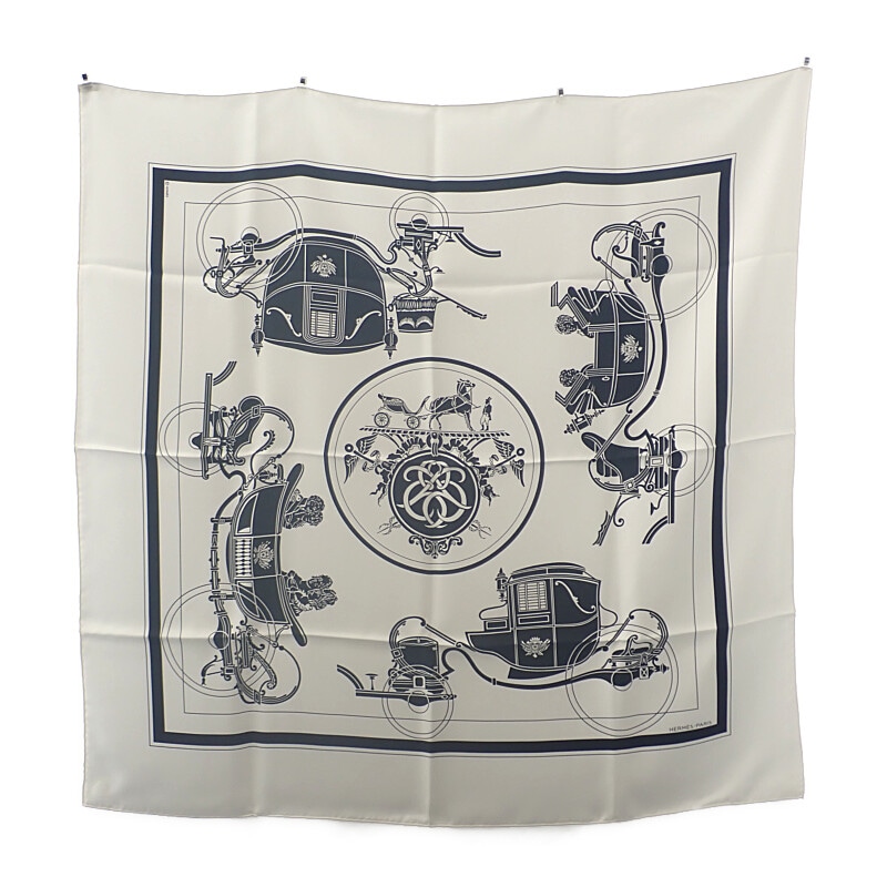 カレ90 Ex-Libris エクスリブリス スカーフ 大判 シルク ホワイト ブラック レディース【Aランク】