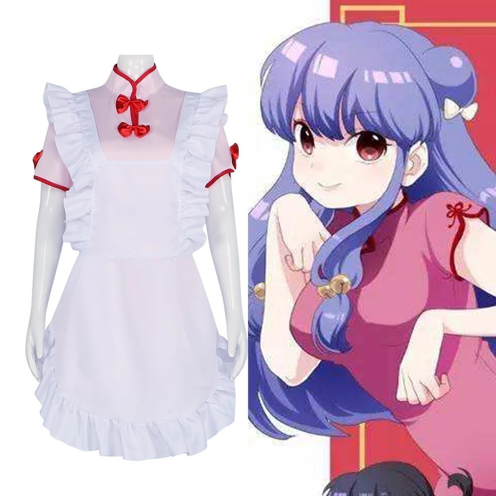【3日で出荷】乱馬1/2 shampooサンファンcos服ピンクのチャイナドレスかわいいローリのメイド服コスプレ服のスカート