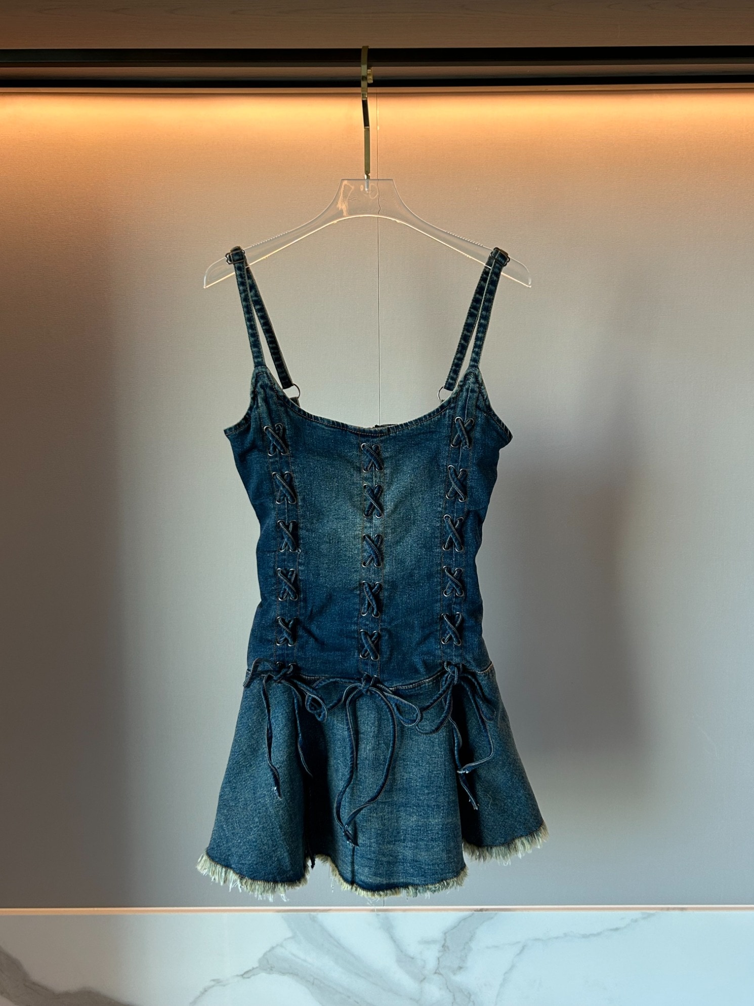 コルセットスパンデニムワンピース