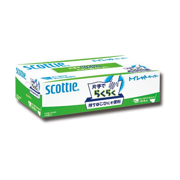 （まとめ）日本製紙クレシア スコッティ 片手でらくらくトイレットペーパー 3枚重ね 100組 1セット（20箱） (×3セット)