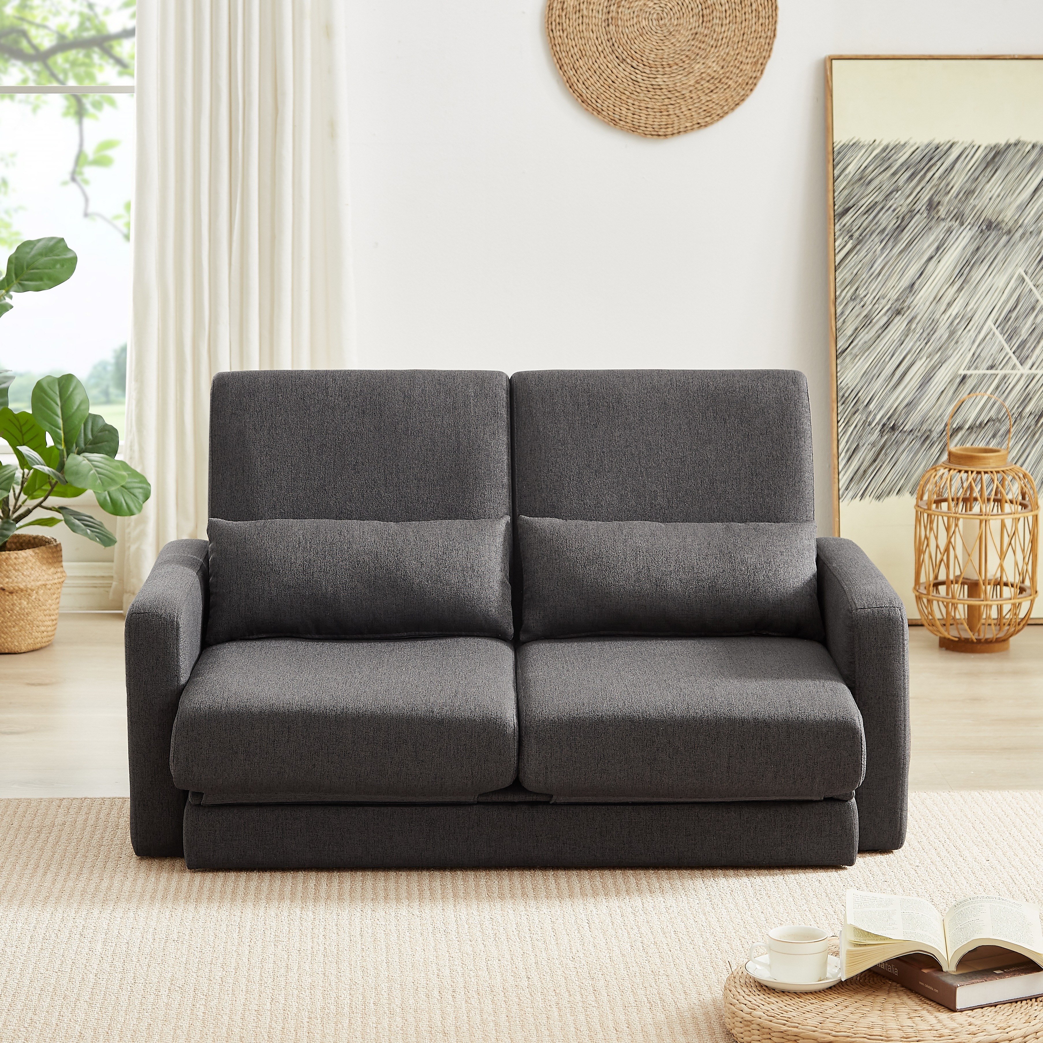 【国内へ発送&送·料·無·料】15182 seater sofa ソファ 2人掛け 収納付き ファブリック 両側に肘掛け付き 木脚外し可能 ローソファ コンパクト ひとり暮らし カウチソファー