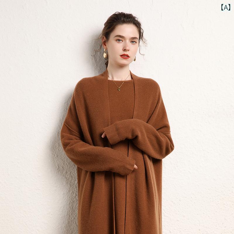 ニット レディース カーディガン おしゃれ カジュアル 秋冬 丈 エレガント 長袖 ショール セーター キャメル グレー ベージュ