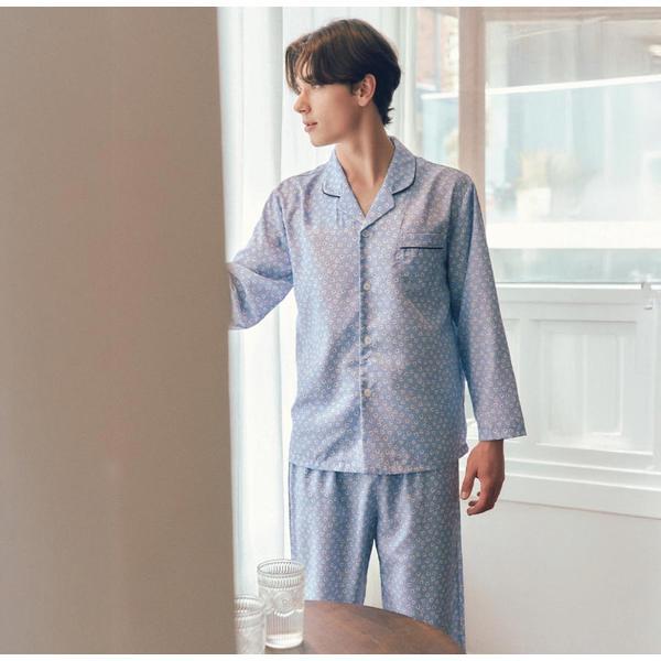 綿80番手 クローバープリント 男性パジャマVPA4553M VPA4553MTSG