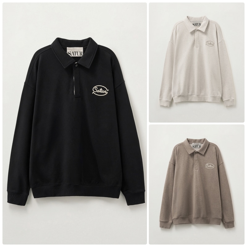 【SATUR】 25FW ROPE LOGO LOOSE FIT COLLAR SWEATSHIRT : 3COLORS