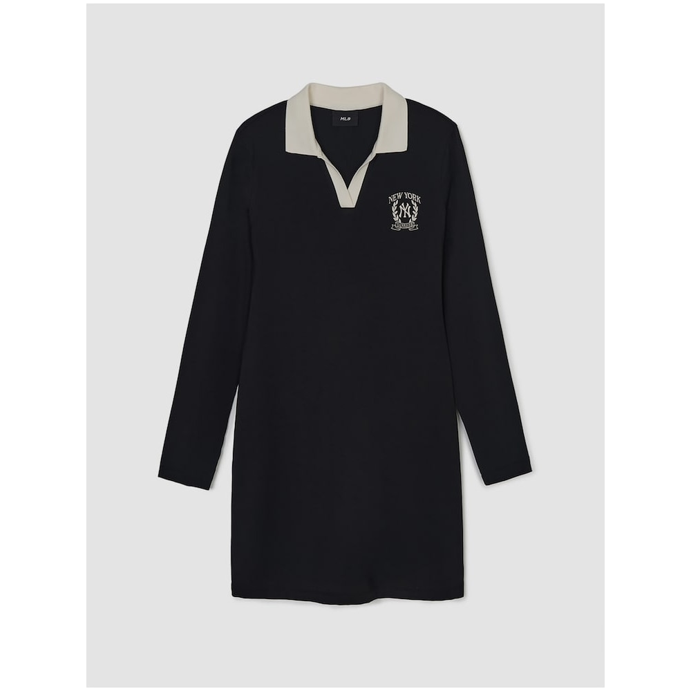 MLB 女性用オープンカラーバーシティスリムフィットドレス NY (ブラック) QHHC3FOPV0144-50BKS