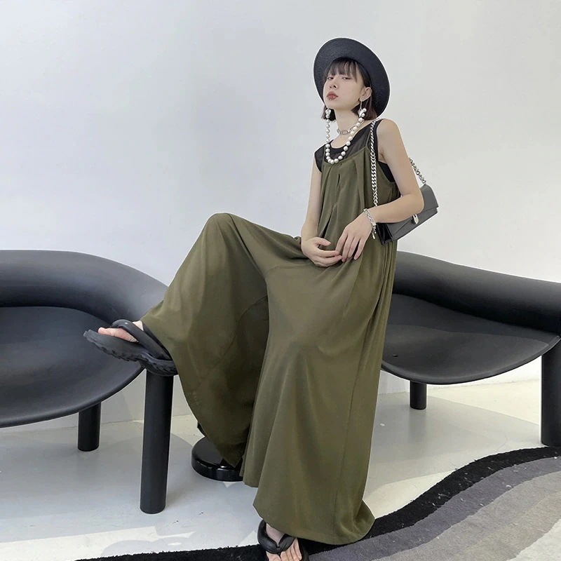 【Flower.N】サスペンダー/女性/夏/ゆったり/薄手/ファッション/レジャー/ストレート/ロング/ワイドパンツ