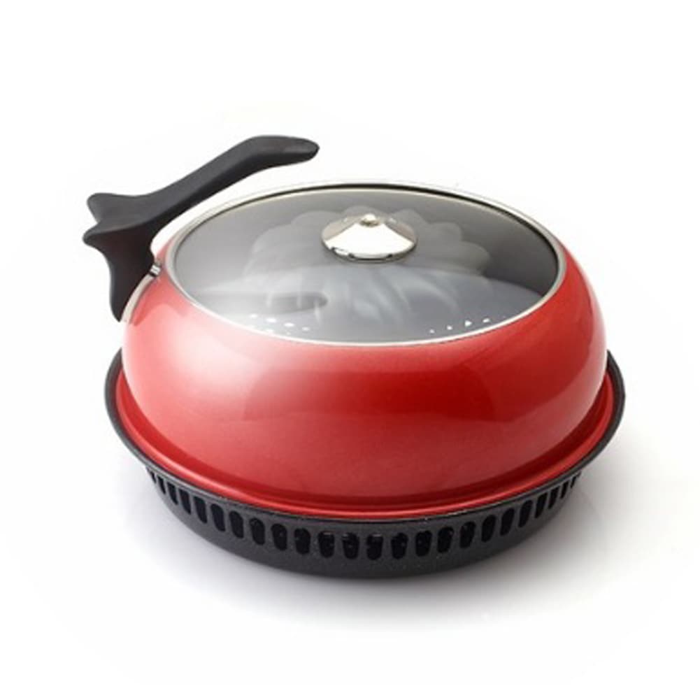 Joycook バーベキュー無煙キッチンワイド直火グリルオーブン鍋ガスレンジ用火炎焼き肉魚チキンコリアオーブン10インチ赤BBQ Smokeless Kitchen Wide Direct Fire