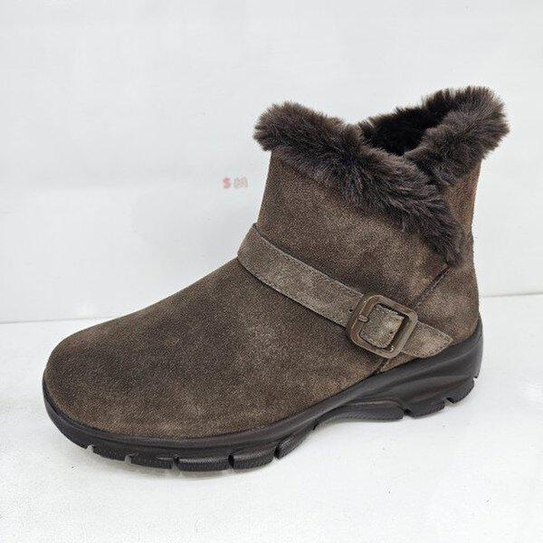 女性 楽な軽量ヌバックカジュアルファー防寒ショートアンクルブーツ YACWBS622_JK