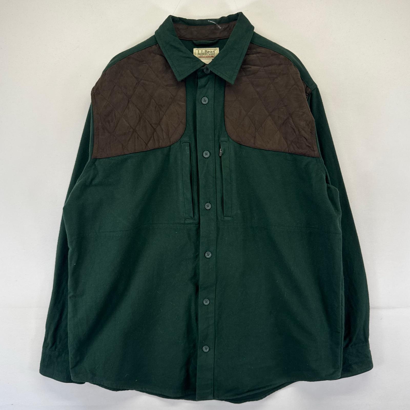 古着 90s/90年代 長袖シャツ シャモアシャツ ハンティング 胸ポケット エルボーパッチ L グリーン系 メンズ
