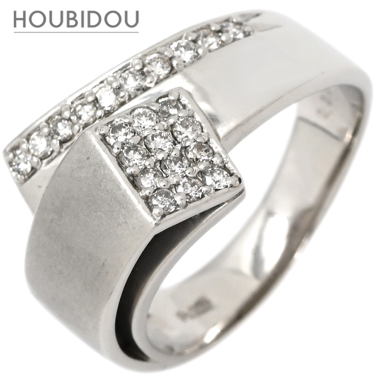 リング 指輪 ダイヤ 0.3ct プラチナシルバー プラチナ パヴェ クロス ウェーブ ボリューム 幅広 マット仕上げ 12号【中古】