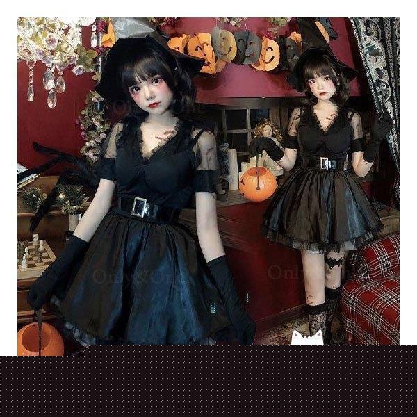 ハロウィン 魔女コスプレ キュートワンピース オールブラック おすすめ