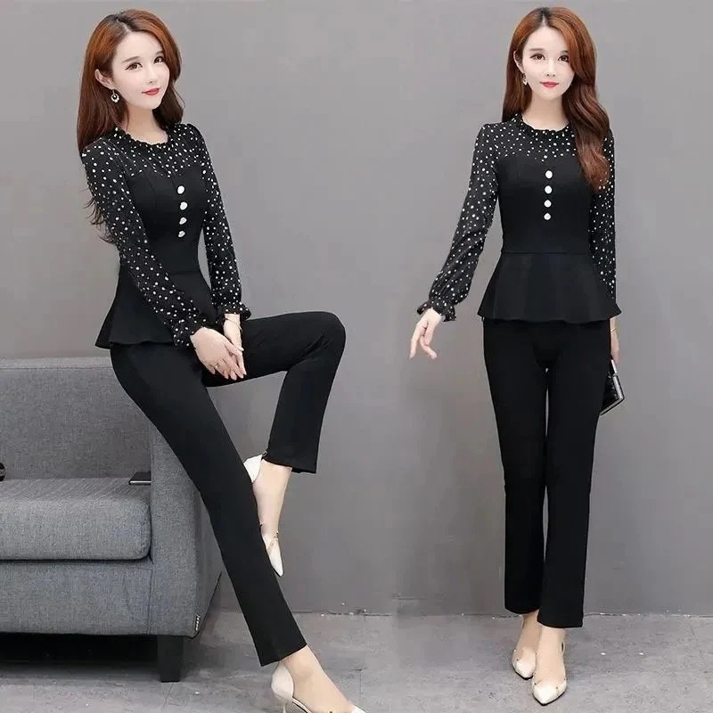 レディースカジュアルセットアップレディース長袖トップス+ズボンパンツスーツ2点セット長袖九分丈フォーマルオフィス通勤着痩せ春秋ストライプ 5,484円