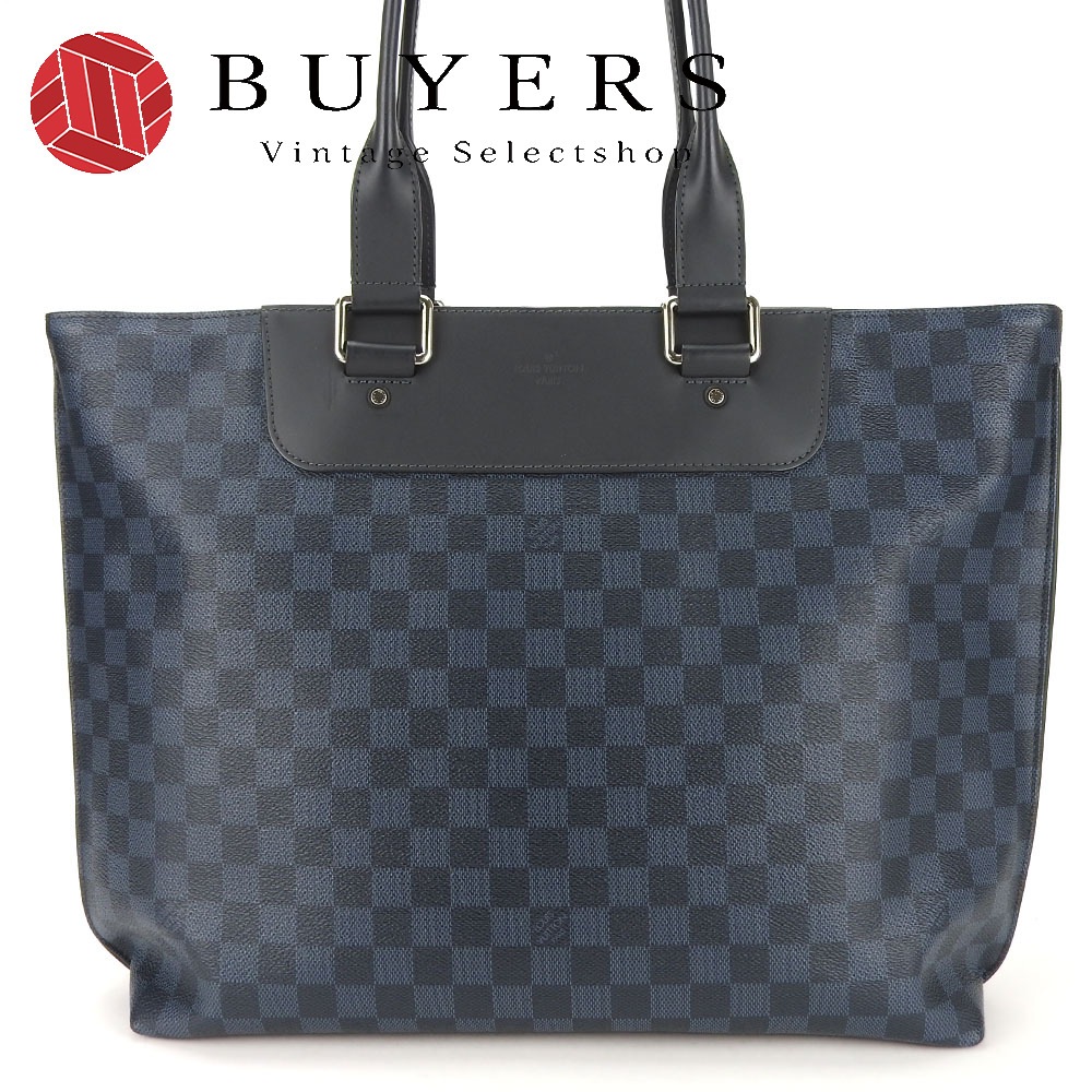 中古 トートバッグ カバ・ヴォワヤージュ N41397 ダミエ・コバルト キャンバス ネイビー系 シルバー金具 肩掛け メンズ 男性