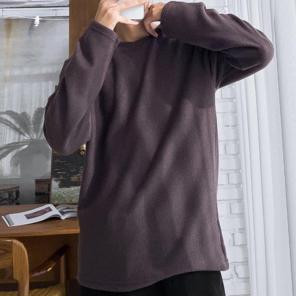 メンズソリッドリブラウンド長袖Tシャツ 5C-TSA-Q108-栗色 4,525円