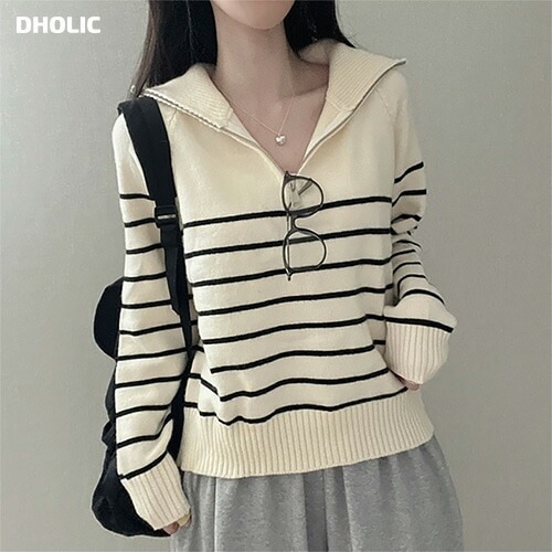 2WAYハーフジップボーダールーズニット