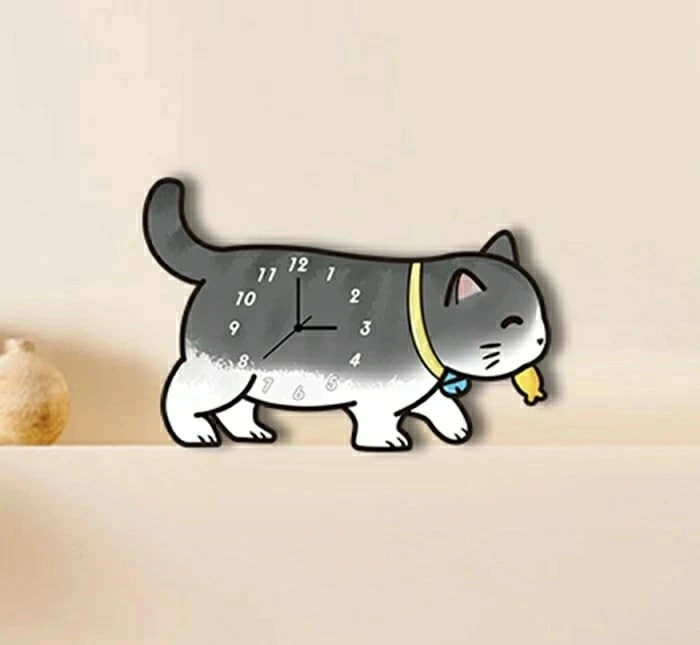 掛け時計 壁掛け時計 電池式掛時計 ネコちゃん 猫 可愛い 部屋の装飾 静か 静音別売り 電池なし 猫好き 軽量 新生活 お飾り 猫形時計 引っ越し祝い 誕生日