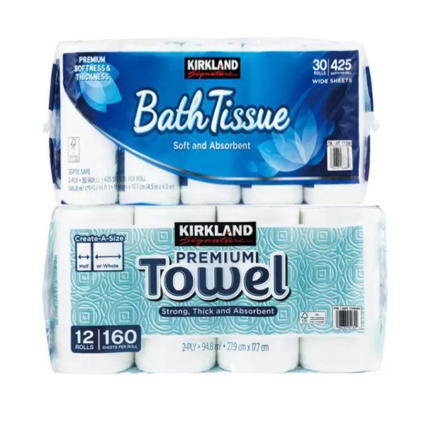 カークランド キッチペーパータオル160シート 12ロール入 １個 & トイレットペーパー 30ロール入 １個