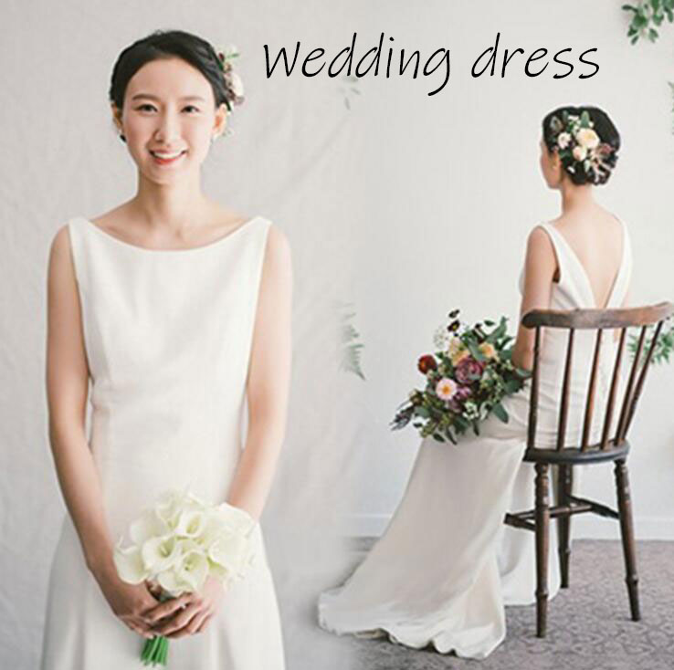 ウェディングドレス ノースリーブ 花嫁ドレス 二次会ドレス 後撮り 前撮り お呼ばれ 結婚式 スレンダーライン エレガント シンプル エンパイアライン 海外挙式 披露宴 パーティー 二次会