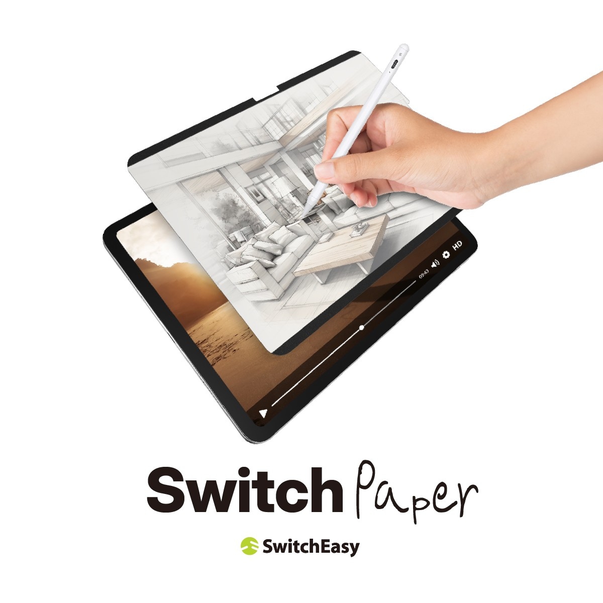 iPad Pro13インチ 2024 対応 フィルム 紙のような書き心地 マグネット 着脱式 指紋防止 さらさら 紙質 イラスト 保護フィルム SwitchPaper