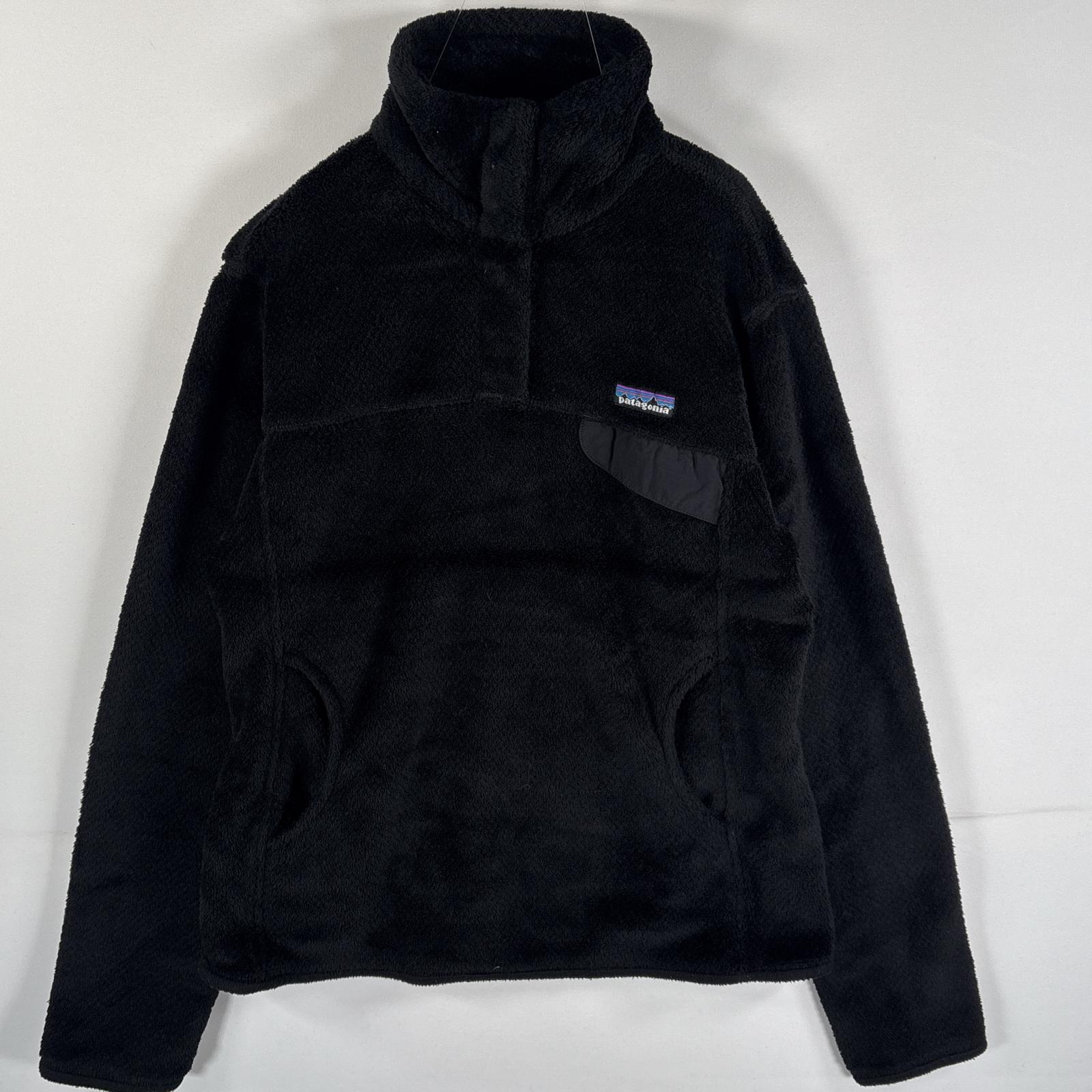 古着 フリースジャケット ハイロフトフリース スナップT サイドポケット ワンポイントロゴ M ブラック レディース