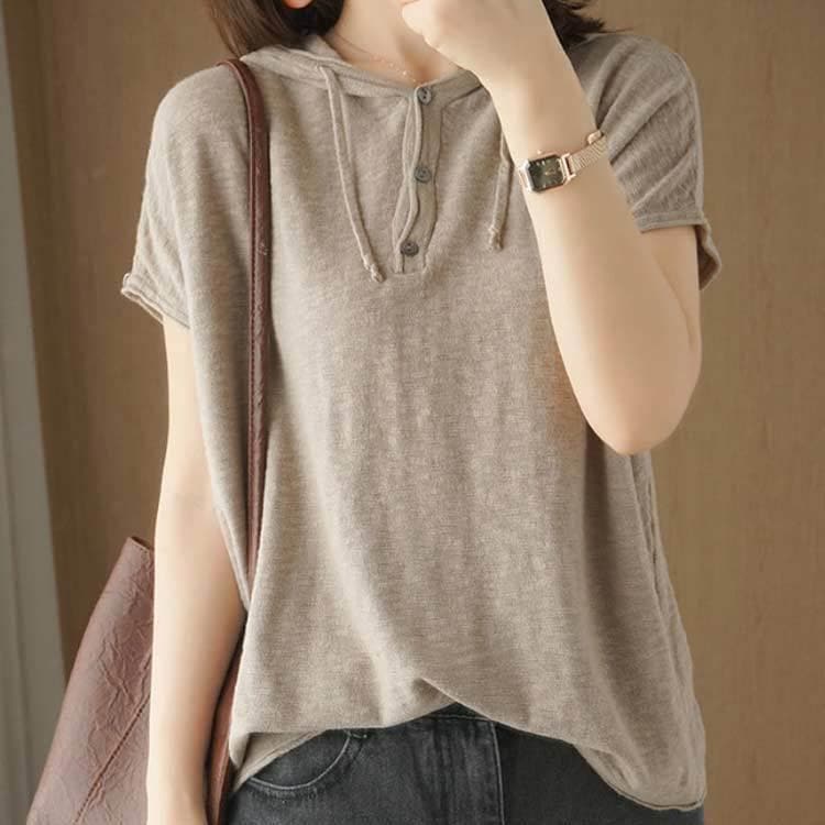 フード付き半袖Tシャツ レディース トップス 半袖tシャツ カットソー プルーオーバー フード付き ゆとり 無地 シンプル 綿100% カジ