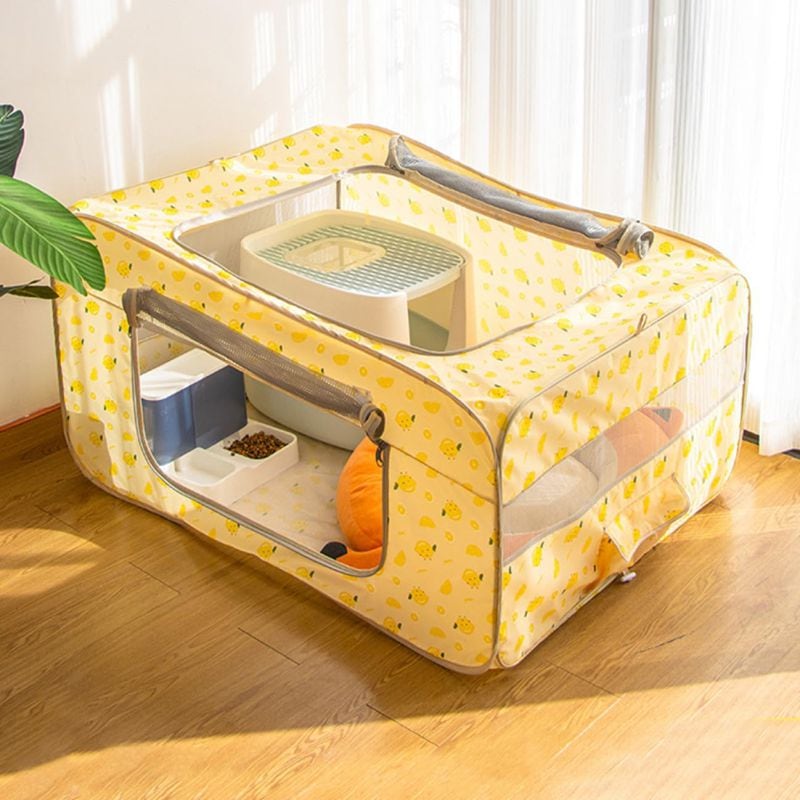長方形 ペットサークル ペットケージ メッシュサークル 折り畳み式 防水 ペットテント 通気性 イエロー 軽量 キャリーバッグ 犬/猫用 小型犬 中型犬 屋外ゲージ 災害時のペットハウス 70x55