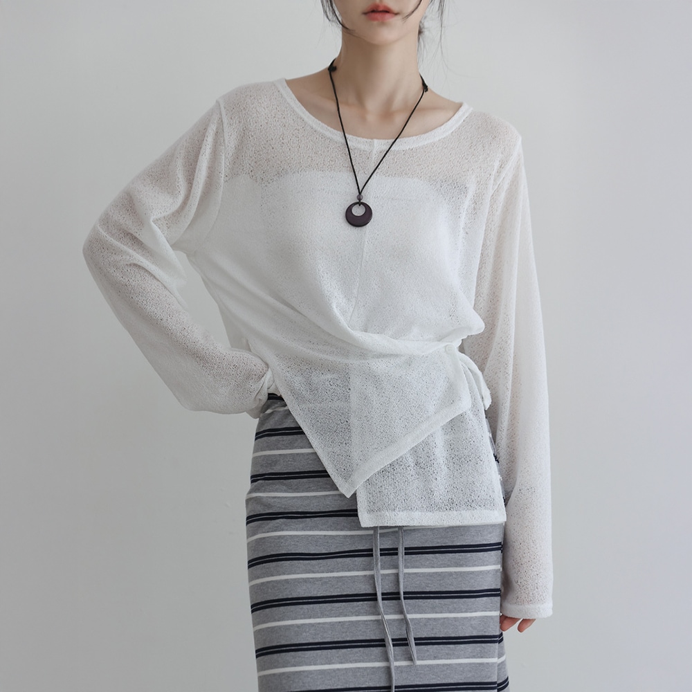 レビアンシースルーラインサイドボタンラップニット