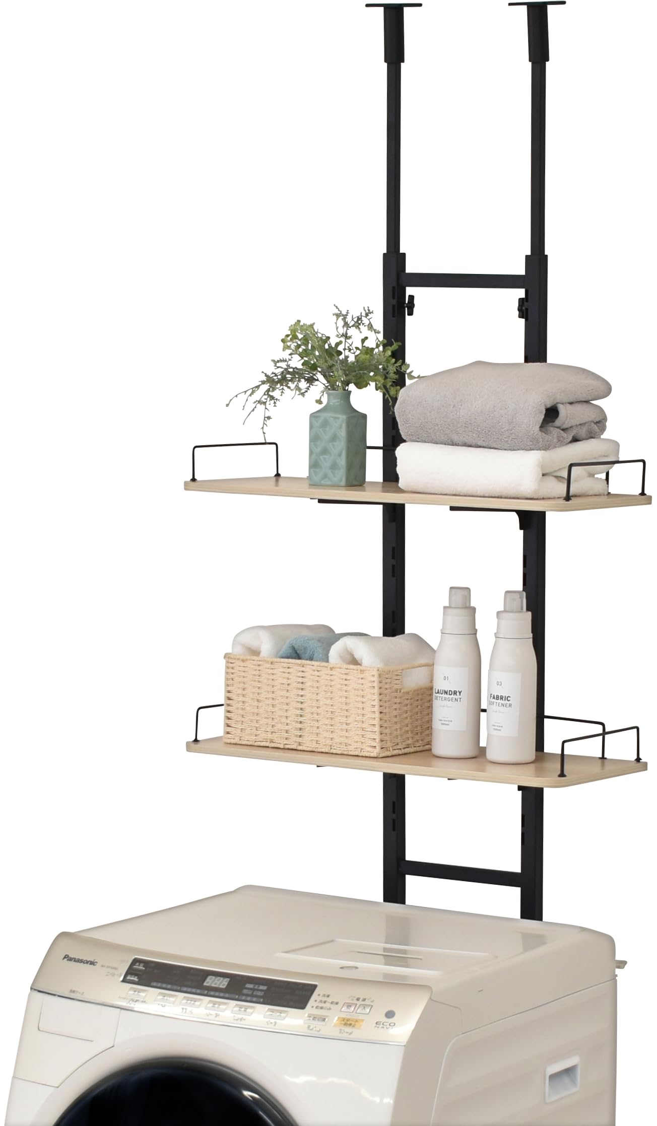ekans(エカンズ) 棚付きランドリーラック LSH-T200BN 突っ張りタイプ (ブラック×オーク)