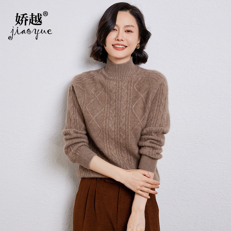 100 ウール肥厚ハーフタートルネック女性のセータールーズ底トッププルオーバーカシミヤセーターケーブル