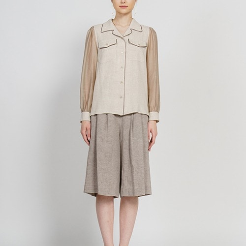 Linen Back-Waist Band Wide Bermuda Pants_Melange Brown [린넨 허리밴드 와이드 버뮤다 팬츠_멜란지 브라운]