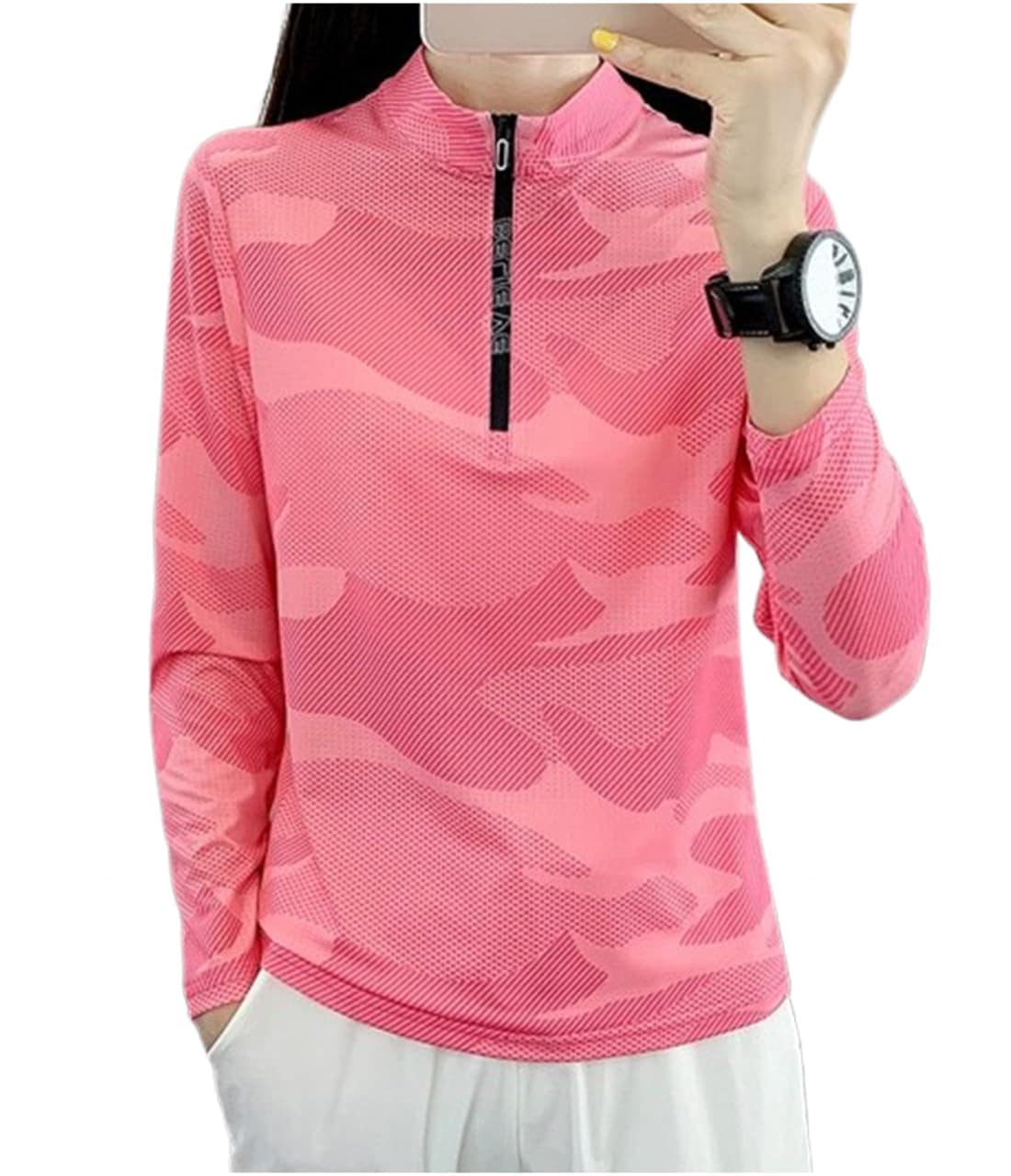 [エムシング] トップス 薄手 トレーニンングウェア 迷彩柄 吸汗 速乾 ハーフジップ ゴルフ 長袖 登山 レディース 春 夏 秋 大きい サイズ マラソン ランニング ジョギング ピラティス ヨガ