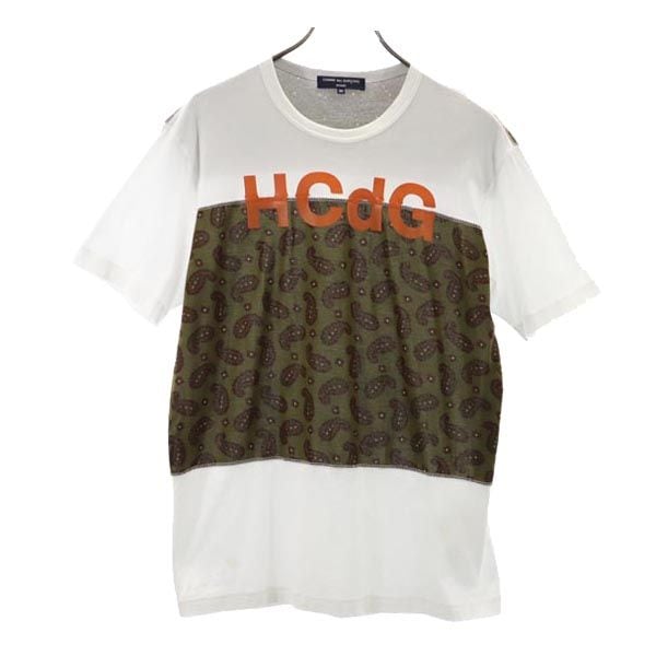 コムデギャルソンオム 2016年 日本製 ペイズリー柄 半袖 Tシャツ M 白×カーキ COMME des GARCONS HOMME メンズ