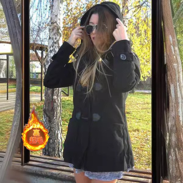 ダッフルコート レディース アウター ショート丈 裏起毛 裏ボア フード付き ポケット付き ジップアップ 防寒 シンプル 無地 おしゃれ