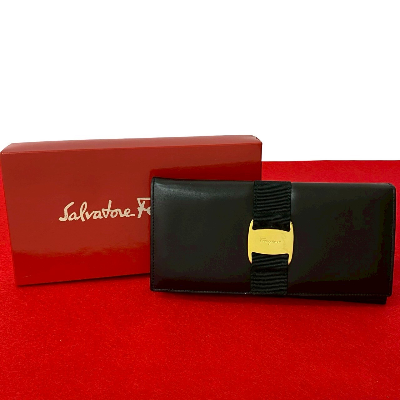 ヴィンテージ ヴァラリボン ロゴ 金具 長財布 レザー ブラック 37677