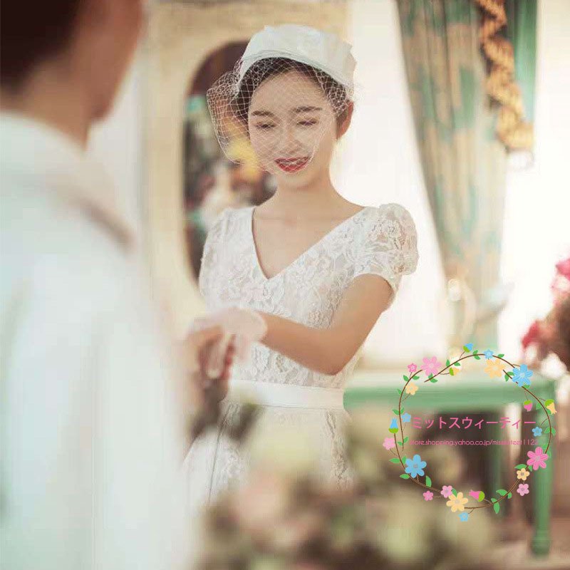 ウエディングドレス ロングドレス Aライン 前撮り 後撮り 披露宴 結婚式 演奏会 発表会 Vネック パーティー かわいい レース生地 ブライダル ウエディングフォト