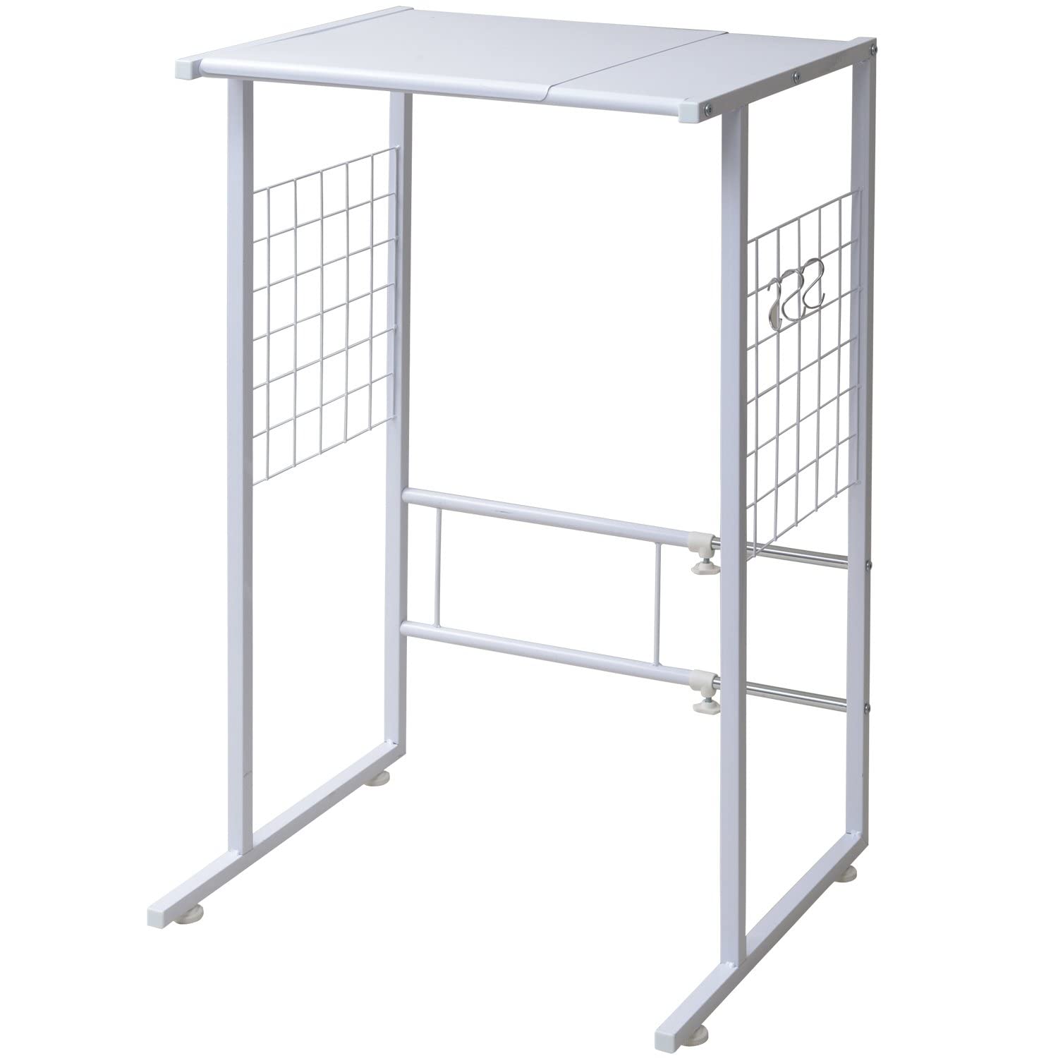 [山善] レンジラック ゴミ箱上ラック 幅40-55×奥行45.5×高さ85cm 【全体耐荷重25】 幅伸縮 作業台 フック付 アジャスター付き レンジ台 ラック 組立品 ホワイト YPR-40(WH